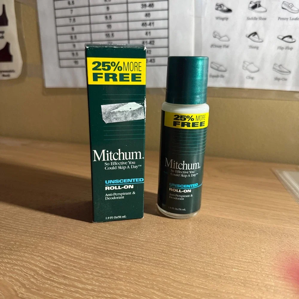 Mitchum Roll-On Deodorant Mens 1.9oz Unscented Vintage Discontinued Glass‎ Botle